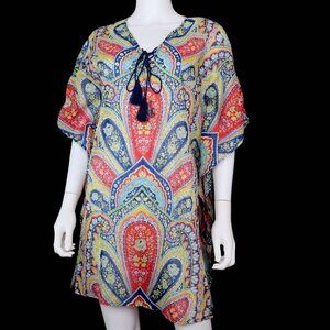 J. Mclaughlin Tunic Kaftan Blouse Top Boho Paisley Multicolor Women's Med/Large